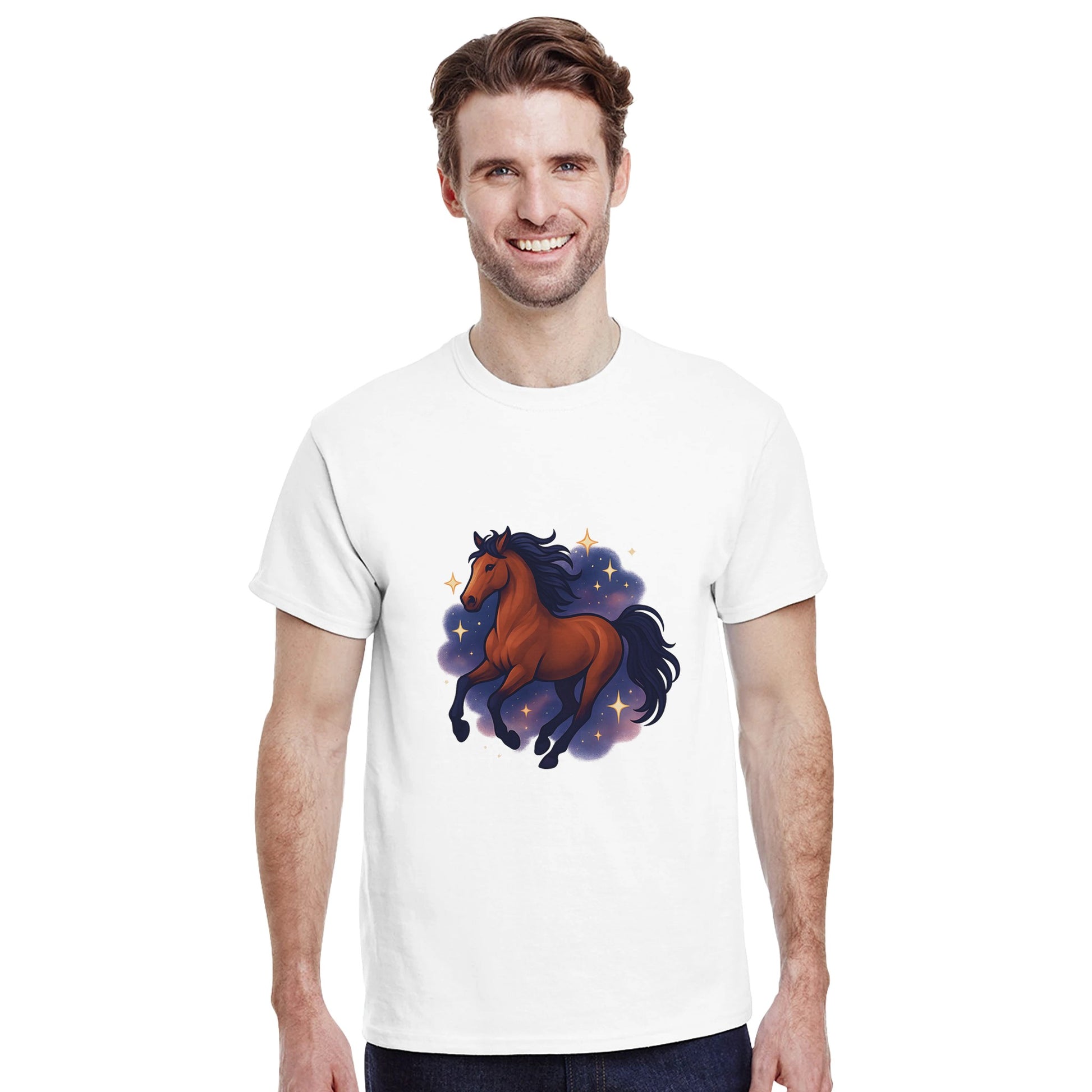T-shirt med stjärngalopperande häst - en magisk mix av styrka och elegans.
