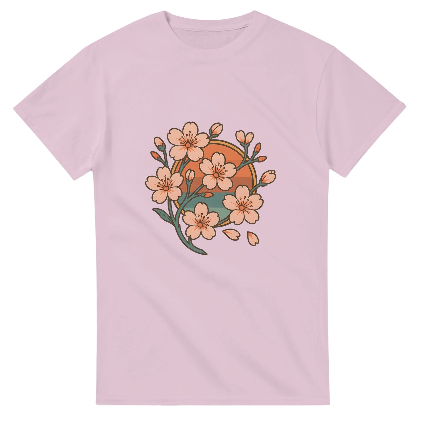 Vårinspirerad T-shirt med körsbärsblommor i retrostil, fånga den japanska vårrenässansen.