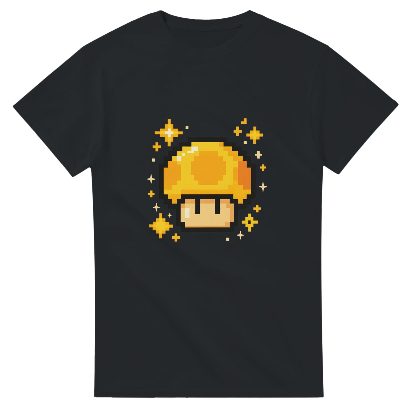 T-shirt med retro 8-bit power-up motiv. Perfekt för spelentusiaster som älskar pixelgrafik.
