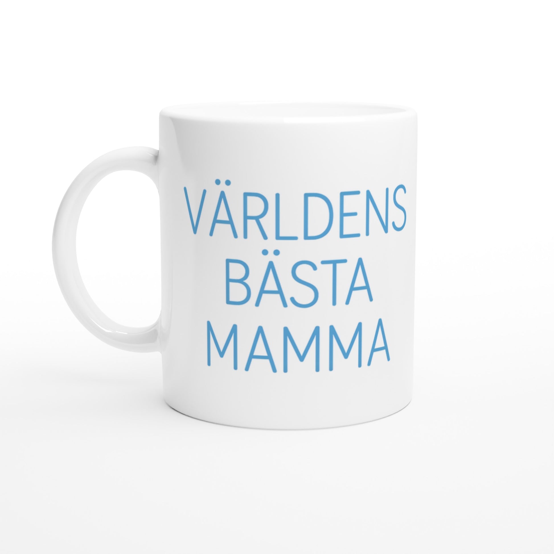 T-shirt med minimalistisk design för mamma, med texten 'Världens bästa mamma' i ljusblått.
