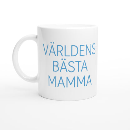 T-shirt med minimalistisk design för mamma, med texten 'Världens bästa mamma' i ljusblått.