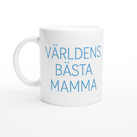 T-shirt med minimalistisk design för mamma, med texten 'Världens bästa mamma' i ljusblått.