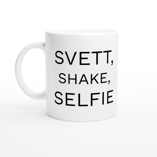 Mugg för gymrutin med svett, shake och selfie. Perfekt kombination för ultimat träning.