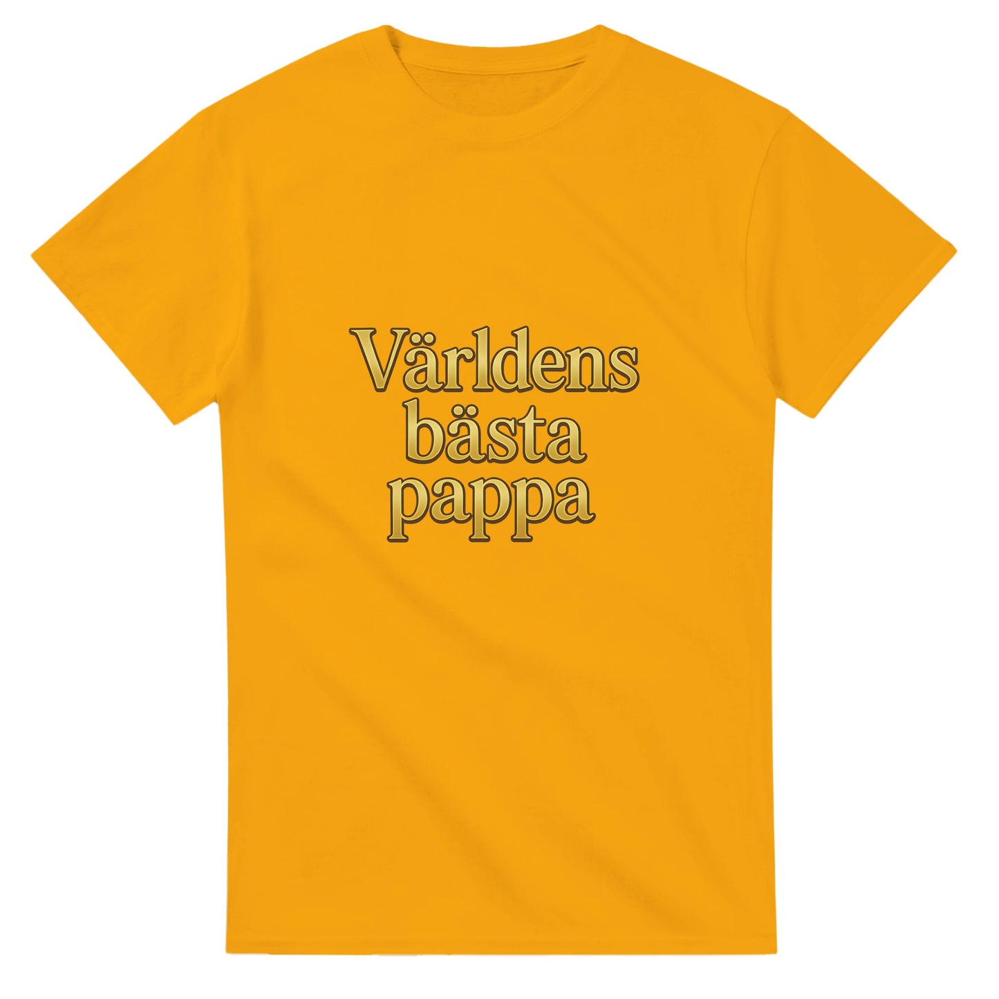 T-shirt med guldfärgad text 'Världens bästa pappa' i lyxig serif-font för en pampig känsla.