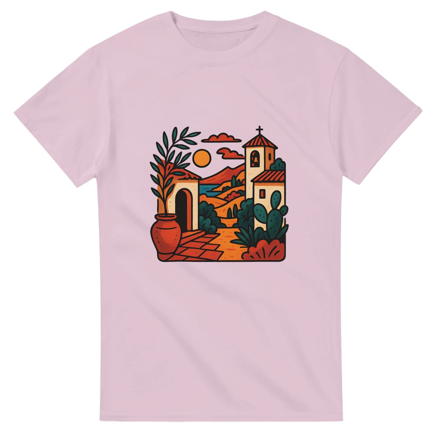 T-shirt med konstnärlig design som fångar Medelhavets charm och Spaniens varma kultur.