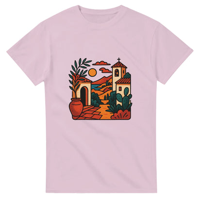 T-shirt med konstnärlig design som fångar Medelhavets charm och Spaniens varma kultur.