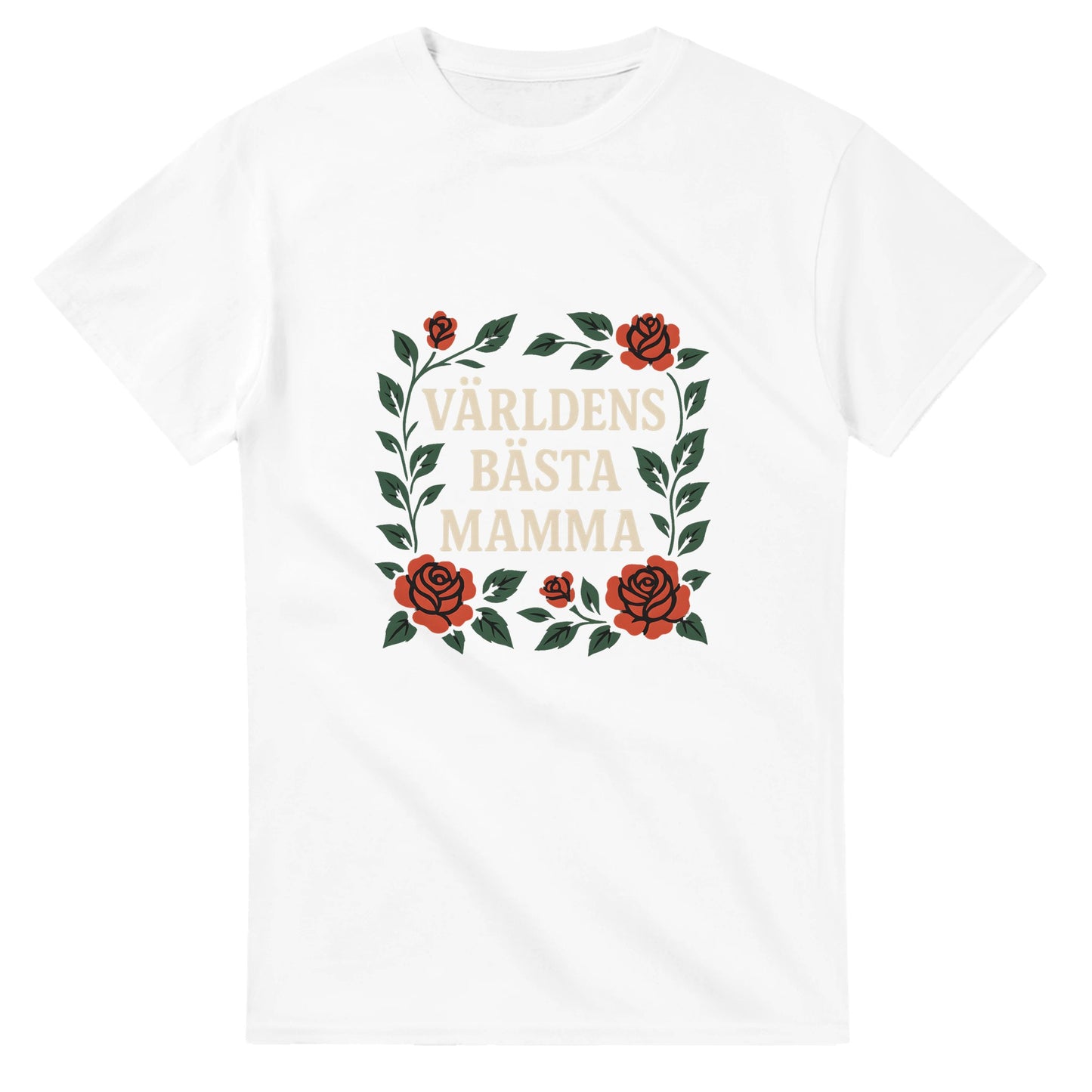 T-shirt med 'Världens bästa mamma' i typografi och rosor. Tidlös och luftig design för den bästa mamman.