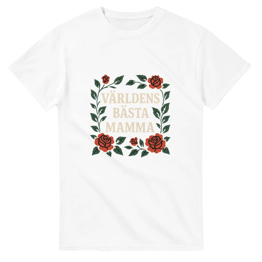T-shirt med 'Världens bästa mamma' i typografi och rosor. Tidlös och luftig design för den bästa mamman.
