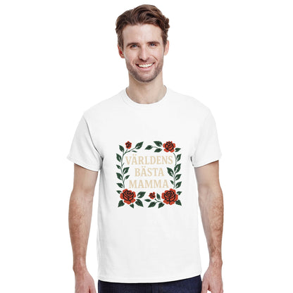 T-shirt med 'Världens bästa mamma' i typografi och rosor. Tidlös och luftig design för den bästa mamman.