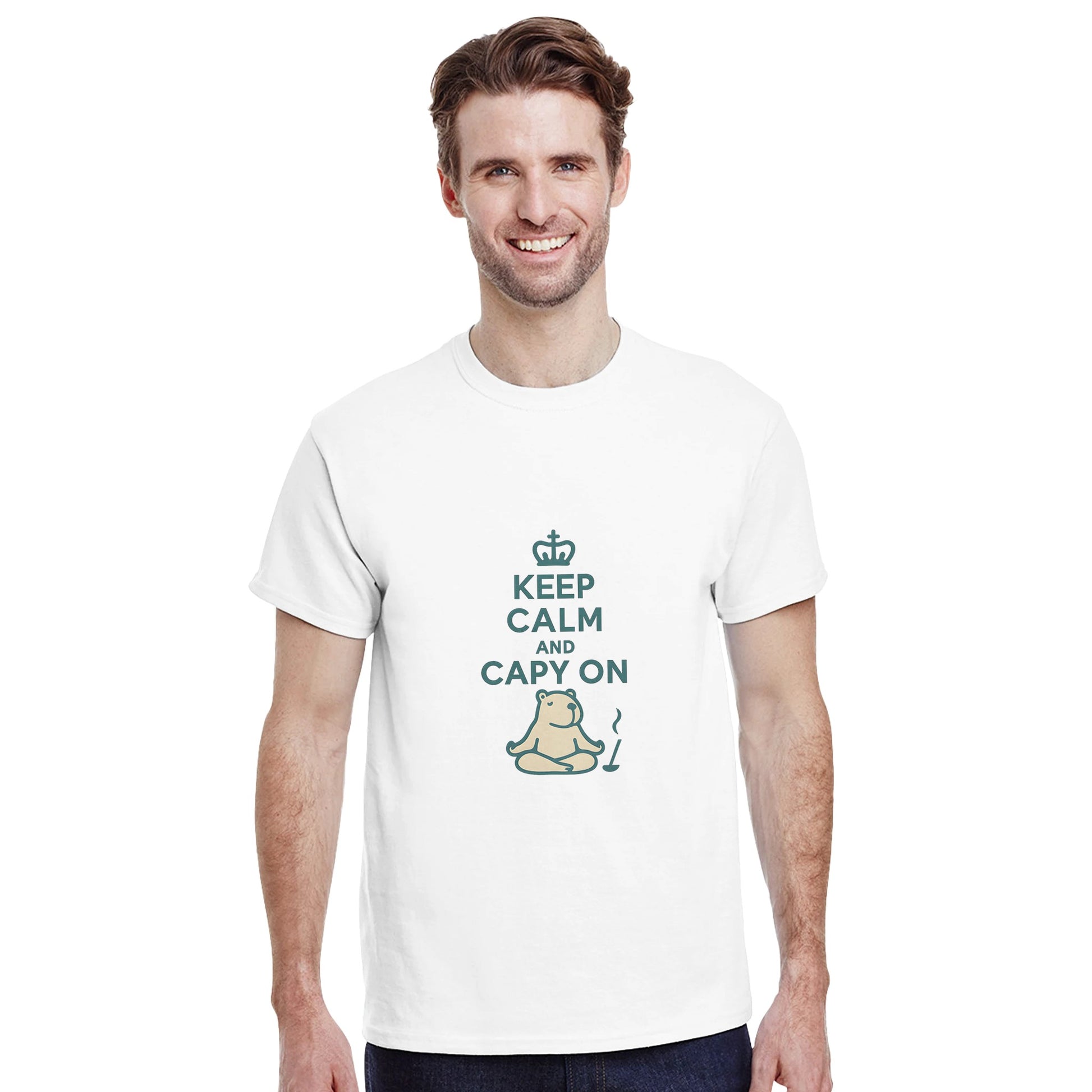 Mediterande capybara för inre frid. Humoristisk och söt, en favorit med 'Keep Calm' budskapet.