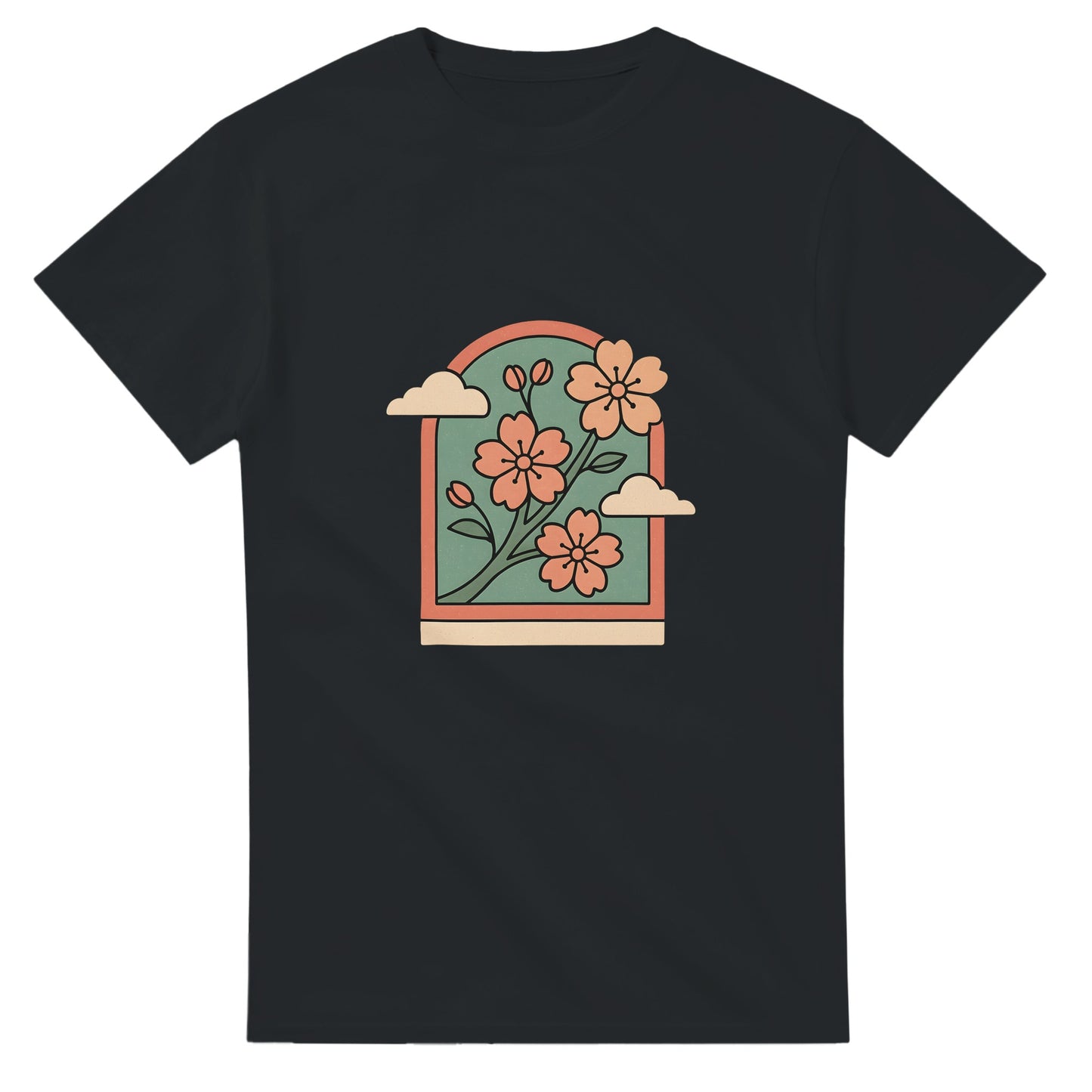 Japansk T-shirt med körsbärsblomdesign för en nostalgisk resa till Japan.