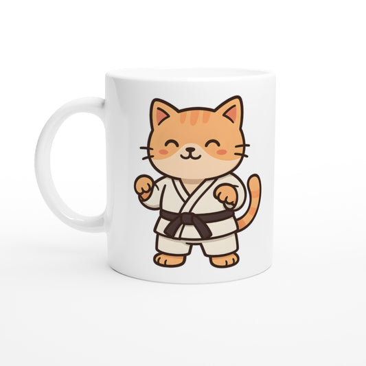 Mugg med katt i judodräkt. Perfekt för djurälskare & judofans!