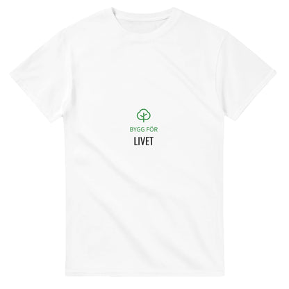 Snickar-t-shirt med tree-ikon, symboliserar hållbarhet och passion för yrket. Perfekt för inspirerande byggprojekt.