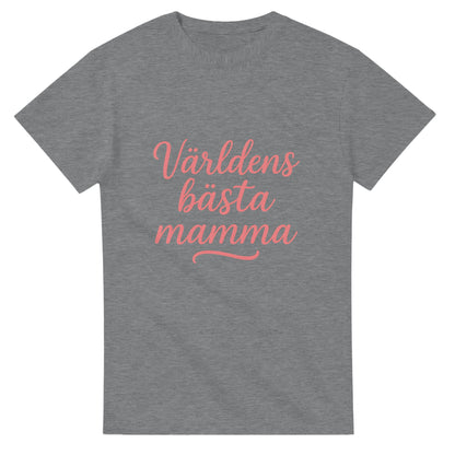 T-shirt med texten 'Världens bästa mamma' i svungen handskrift och varm rosa färg. Perfekt present till den bästa mamman!