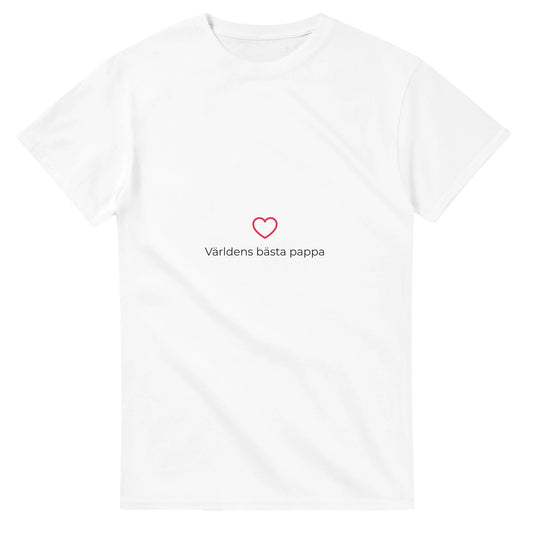 T-shirt med hjärta ovanför texten 'Världens bästa pappa'. Perfekt present till fars dag eller födelsedag.