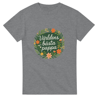 T-shirt med blomkrans och text för världens bästa pappa. Perfekt för att visa uppskattning och kärlek.