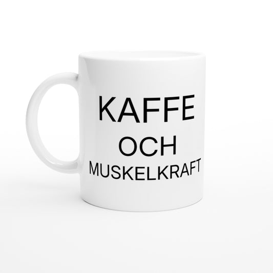 Stärk dig med kaffe och muskelkraft - en humoristisk räddning för morgonen. 
