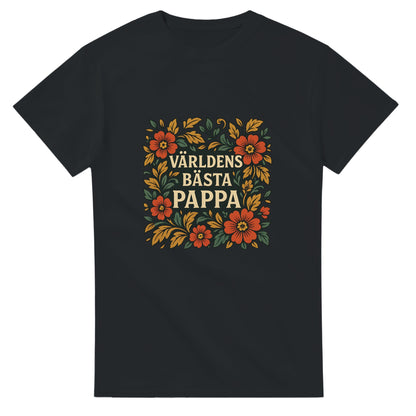 Lyxig T-shirt för pappa med eleganta blommotiv för en tidlös stil. 'Världens bästa pappa' i centrum.