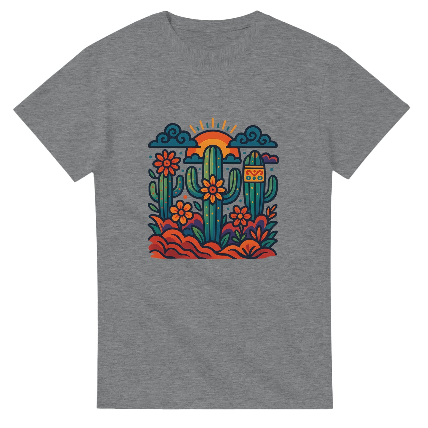 T-shirt med drömsk design av kaktusar och mexikansk folklore. Färgstark och unik.
