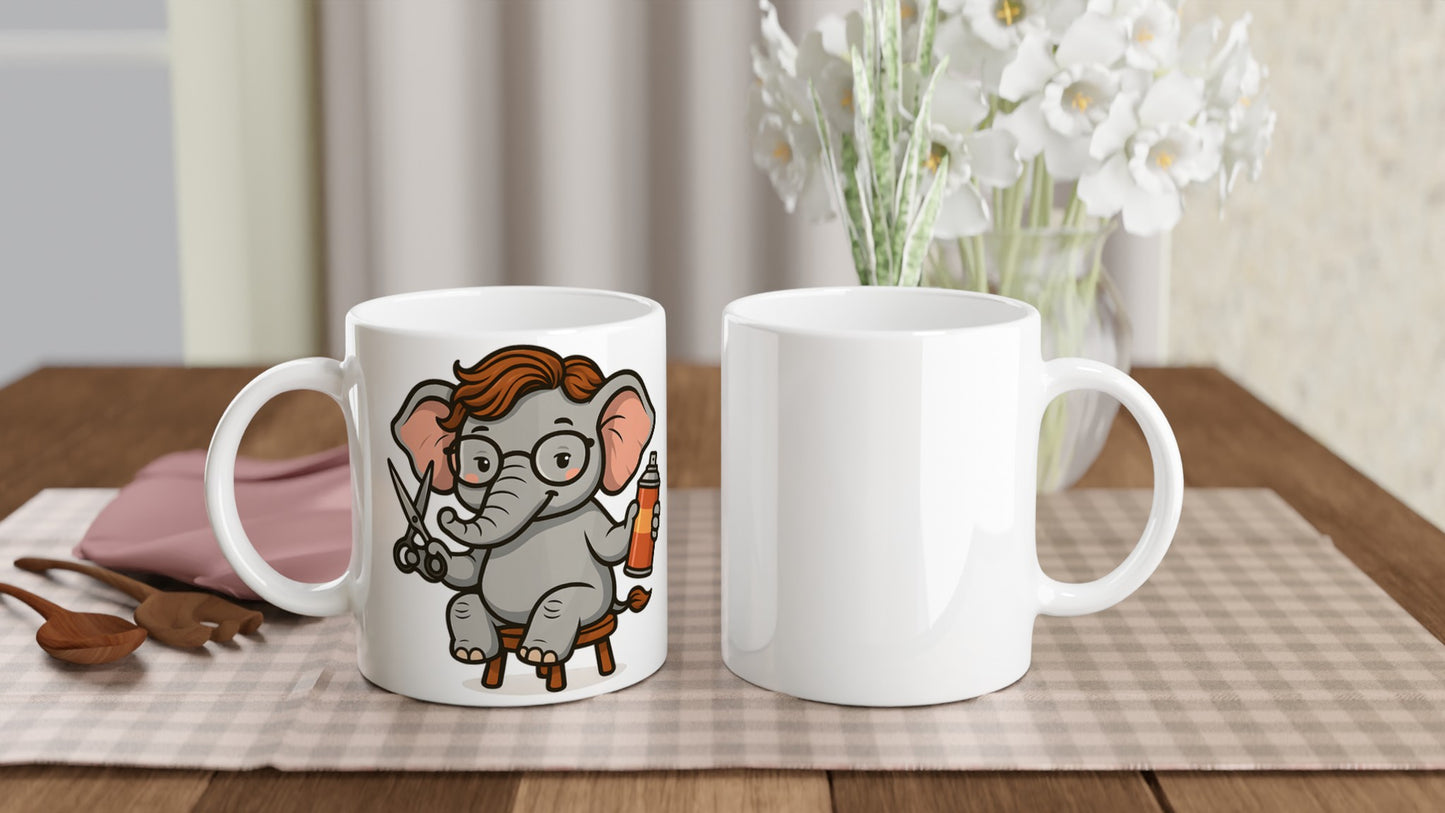 Elefant som frisör med sax och hårspray för elegant stil - Elefantens Elegans