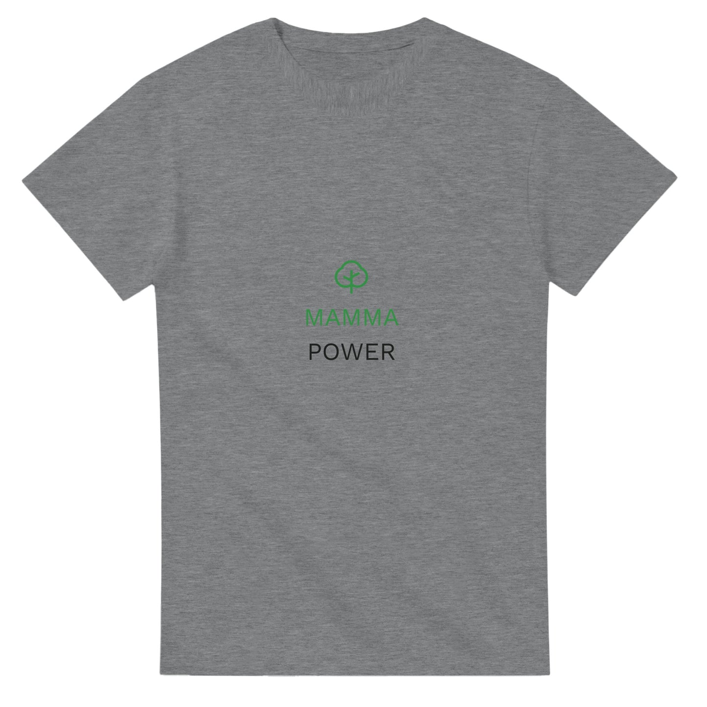 T-shirt med växande träd-ikon och texten Mamma Power - hyllar mammans kraft och styrka.