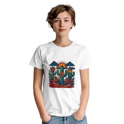 T-shirt med drömsk design av kaktusar och mexikansk folklore. Färgstark och unik.