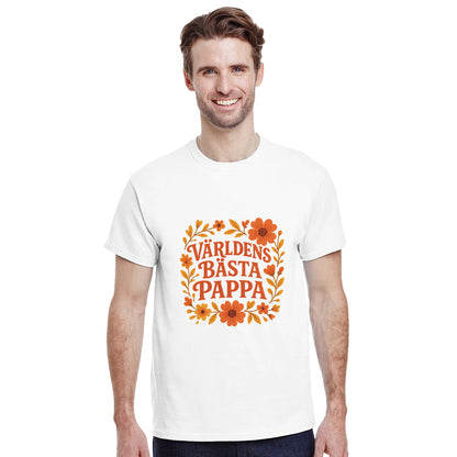 T-shirt med blommig hyllning till pappa. Färgglada blommor omger texten världens bästa pappa. Perfekt kärleksfull gåva!