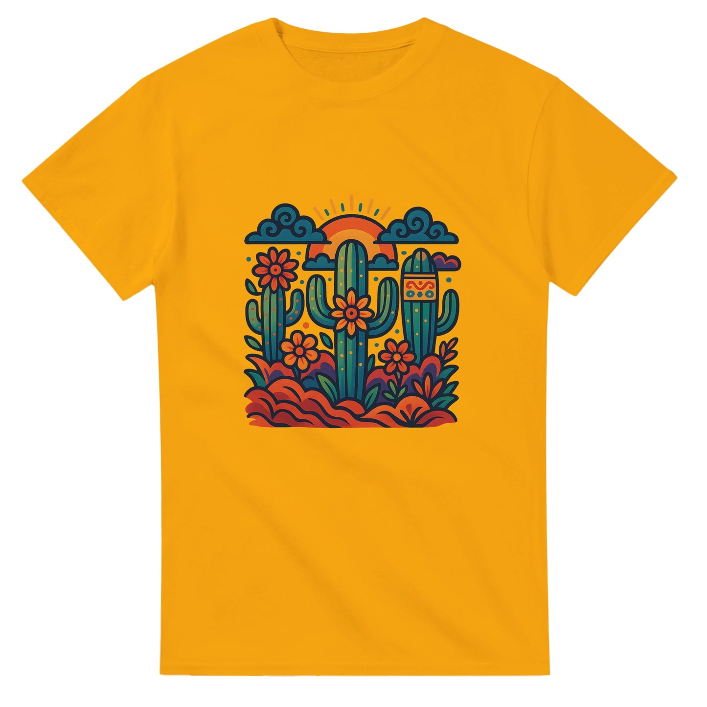 T-shirt med drömsk design av kaktusar och mexikansk folklore. Färgstark och unik.