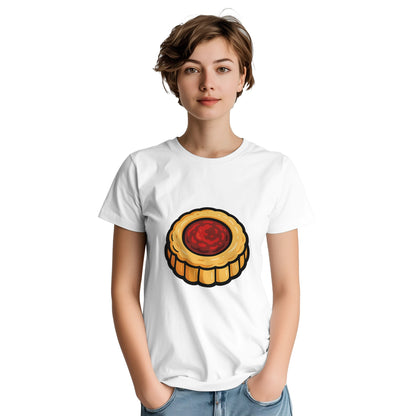 T-shirt med charmig hallongrotta, perfekt för fikastunder. Visa din kärlek för hallongrottor med denna harmoniska design.