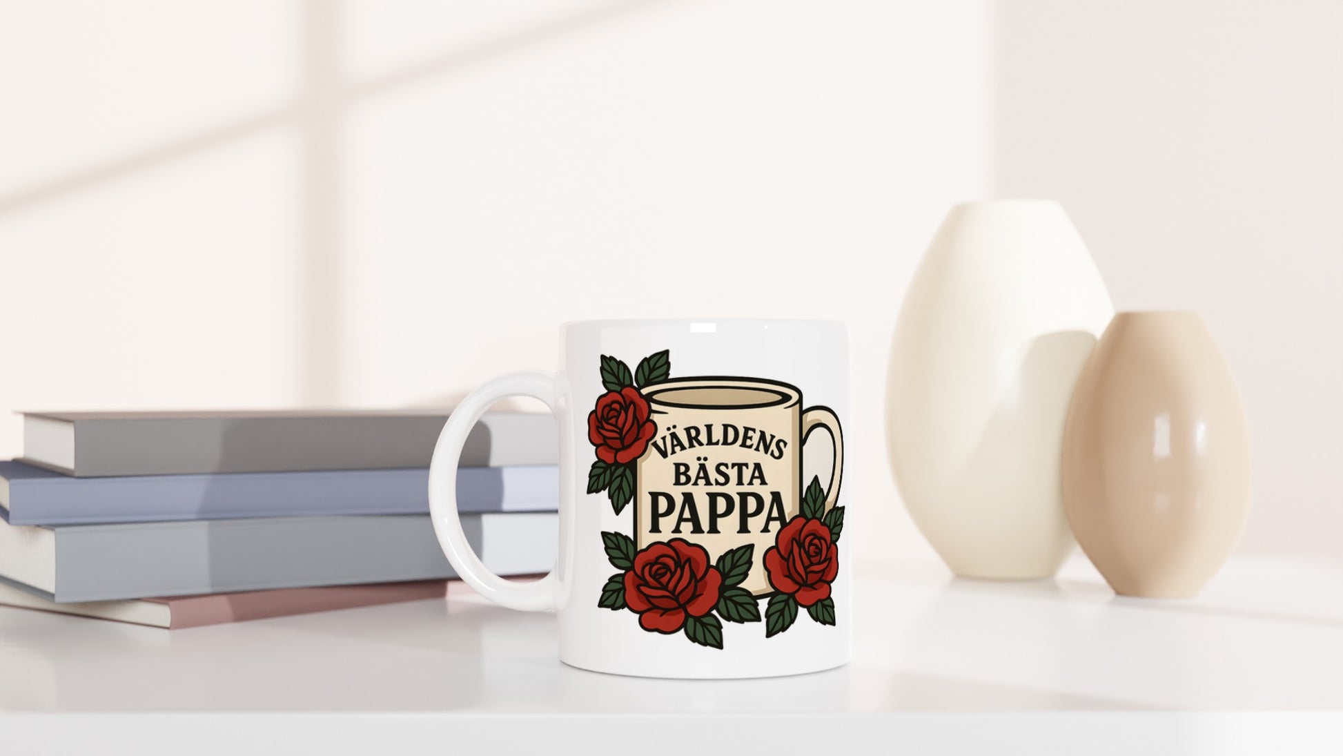 Mugg med rosdesign och typografi, perfekt för världens bästa pappa. Skönhet och känsla i en.