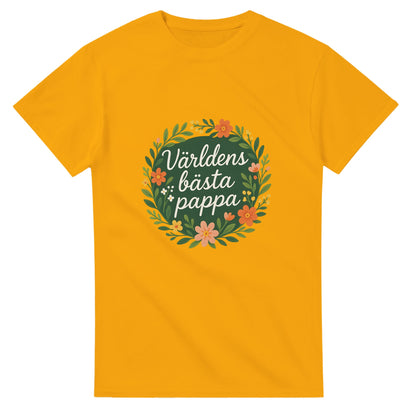 T-shirt med blomkrans och text för världens bästa pappa. Perfekt för att visa uppskattning och kärlek.