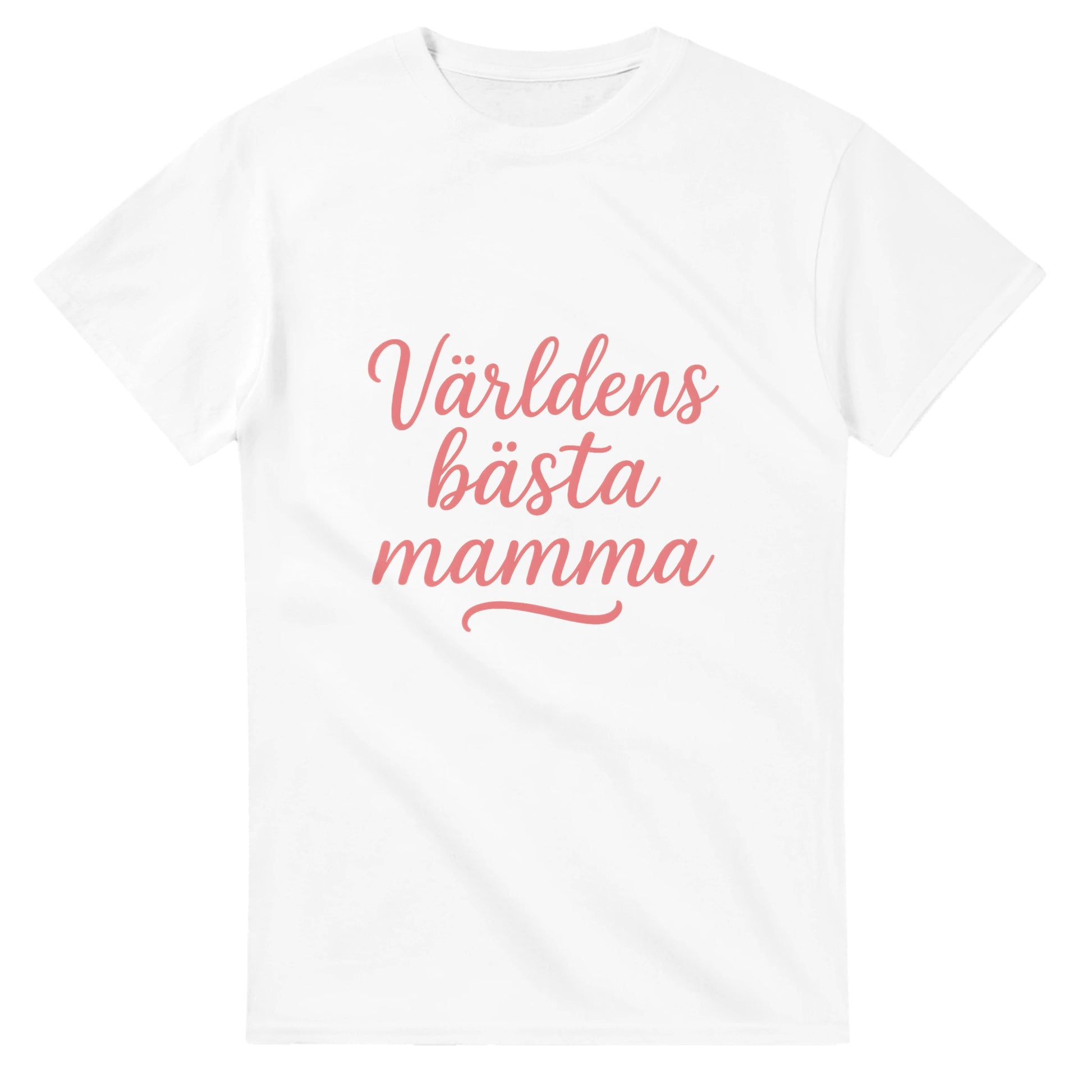 T-shirt med texten 'Världens bästa mamma' i svungen handskrift och varm rosa färg. Perfekt present till den bästa mamman!