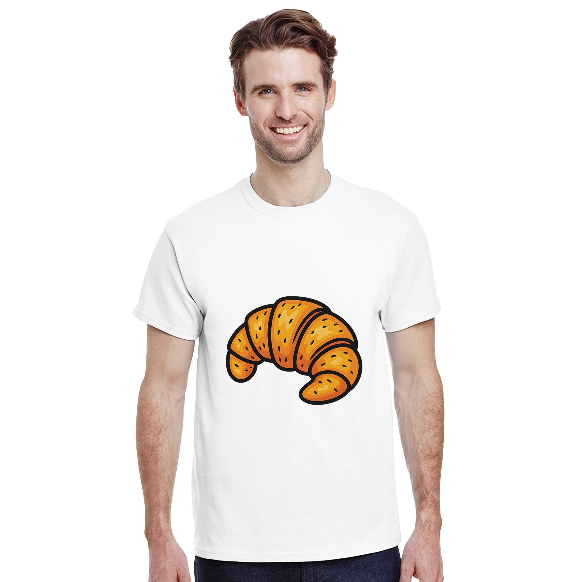 T-shirt med gyllene croissant-motiv för brunchälskaren. Konstnärlig och trendig.