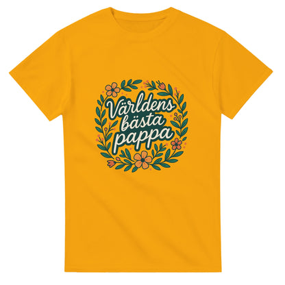 Stilig T-shirt för pappor med blomkrans och texten 'Världens bästa pappa' - perfekt present!