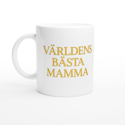 Mugg Guldglimt till Mamma - Lyxig mugg med 'Världens bästa mamma' i modern serif-font och skimrande guldgul färg.