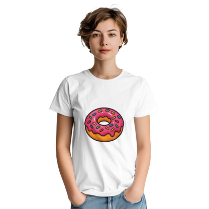 T-shirt med glansig, sockrig donut. Perfekt för fikaälskaren. Färgglad design.