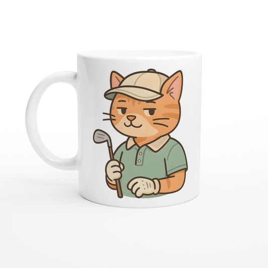 Sportig katt i golfdräkt ger morgonen en elegant touch.