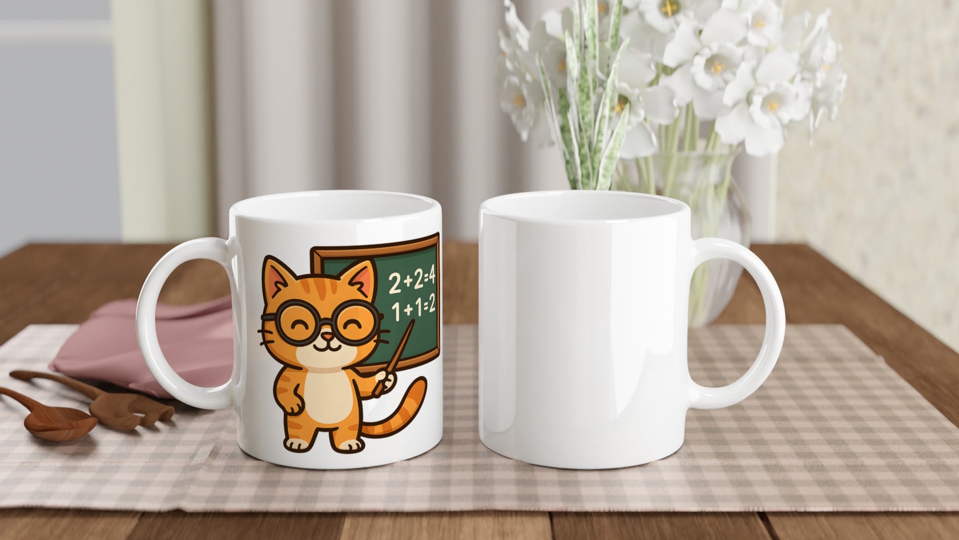 Charmig kattmugg för kattälskande lärare. Perfekt för kattens kloka kurs.