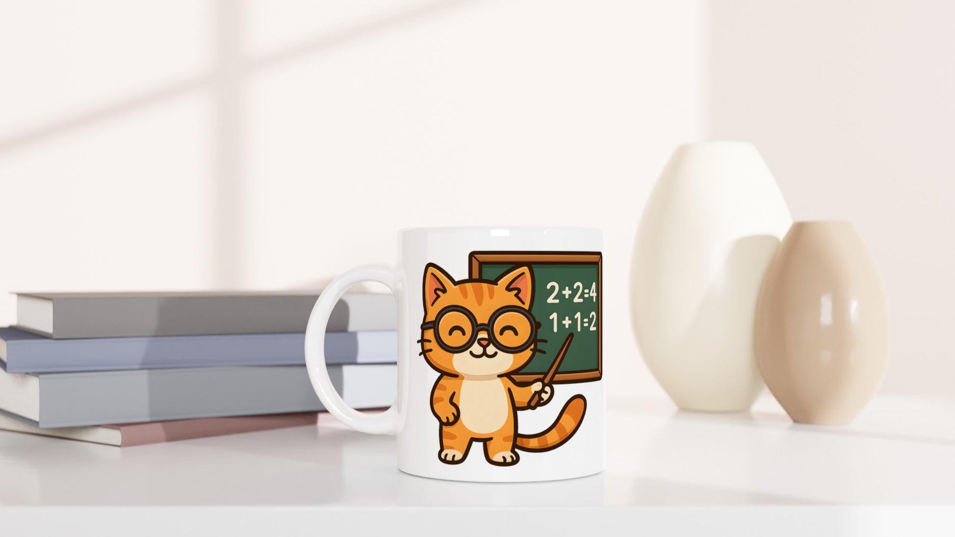 Charmig kattmugg för kattälskande lärare. Perfekt för kattens kloka kurs.