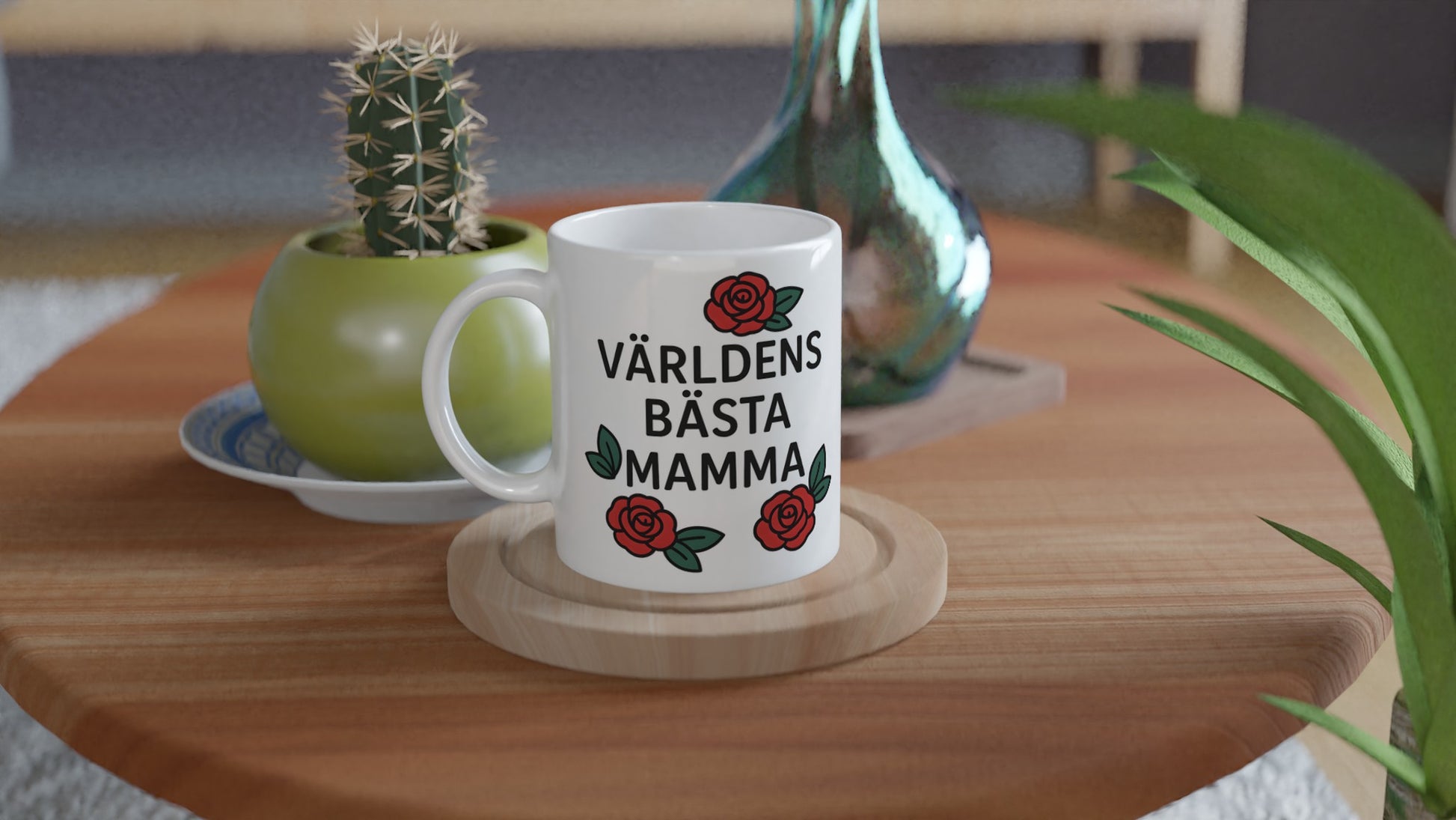 Mamma Mugg med typografi och rosor, perfekt för daglig njutning.