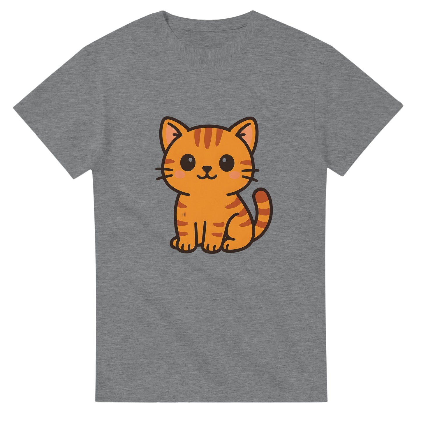 Charmig t-shirt med söt kawaii-katt i orange, perfekt för kattälskare och söta motiv.