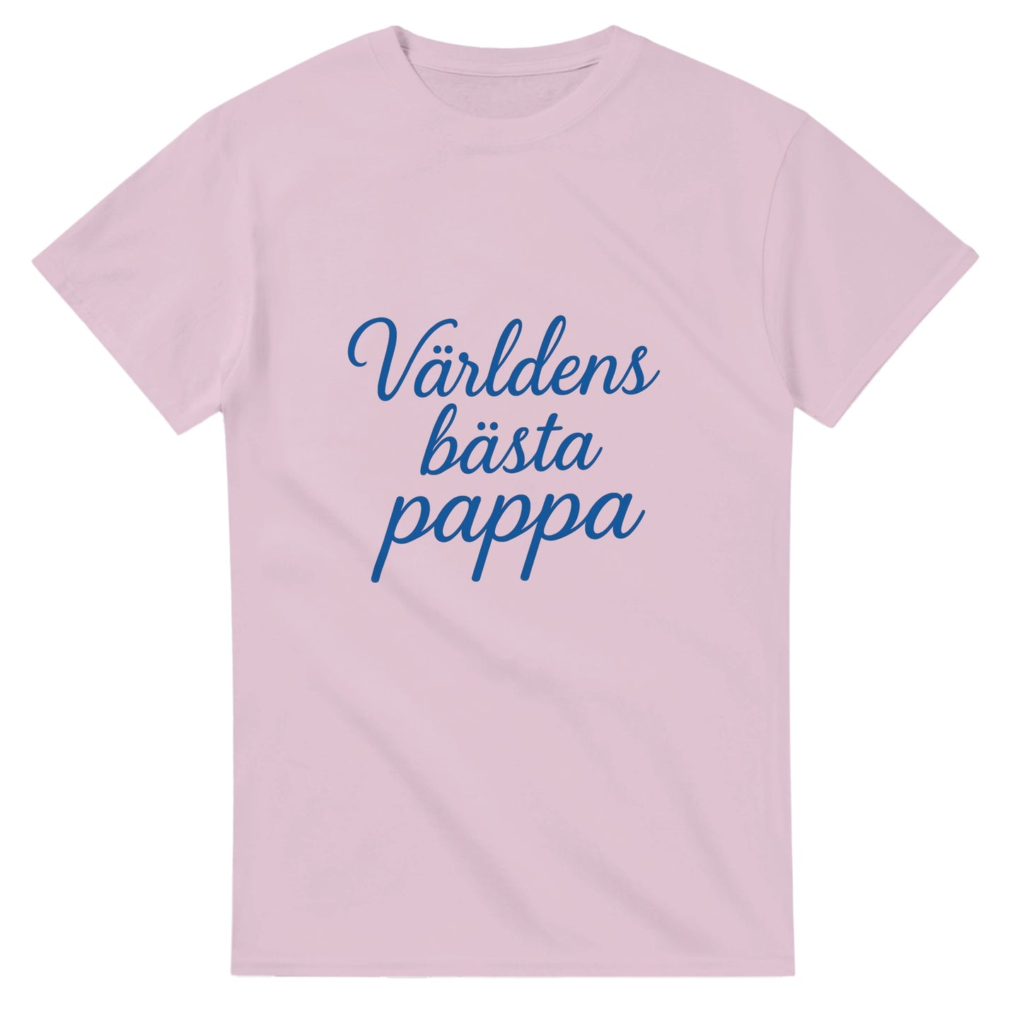 T-shirt med 'Världens bästa pappa' i elegant handskriven font och kunglig blå färg, perfekt för stilfulla pappor.