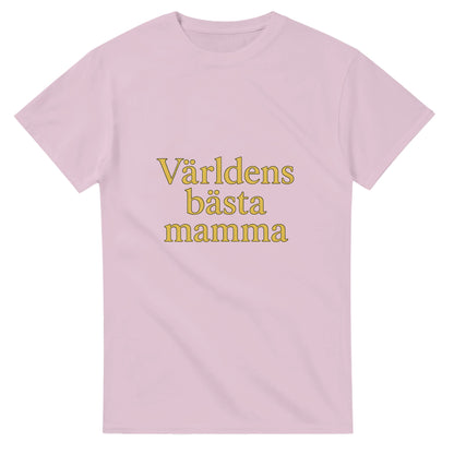 T-shirt med texten 'Världens bästa mamma' i guldtoner och serif-font. En hyllning till livets stjärna!