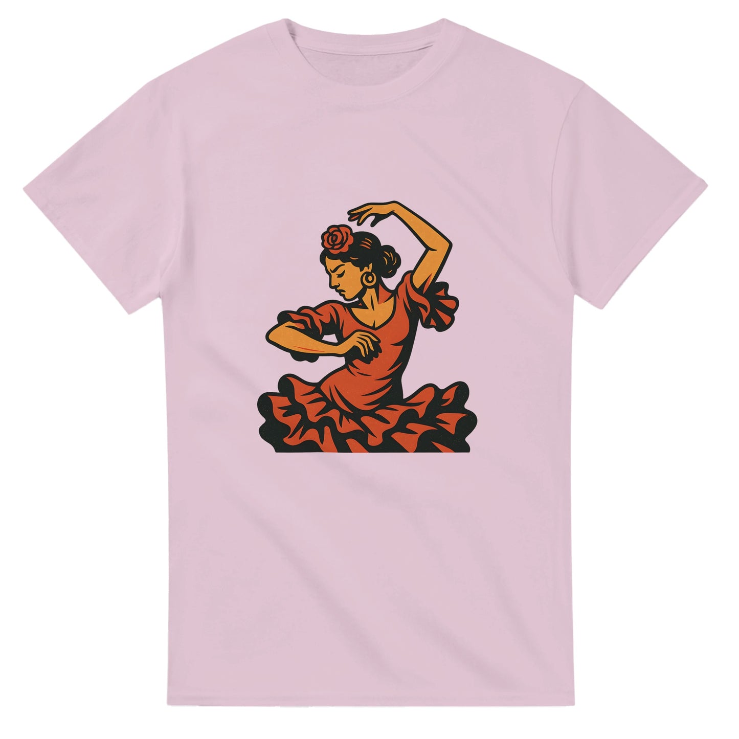 Vintage T-shirt med flamencodansare i varma färger som speglar Spaniens passion och energi.