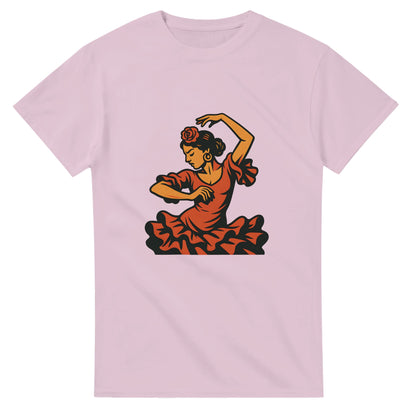 Vintage T-shirt med flamencodansare i varma färger som speglar Spaniens passion och energi.