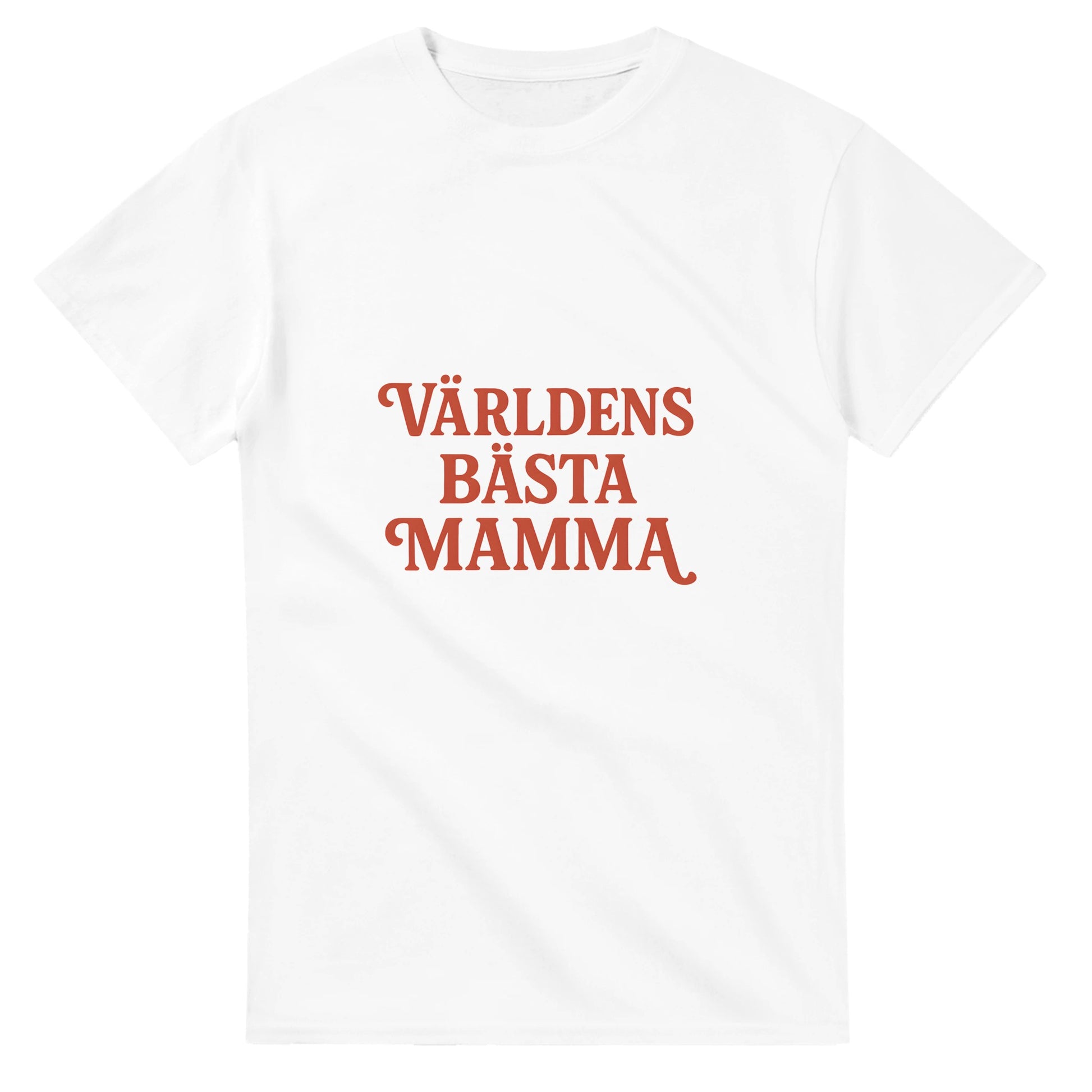 T-shirt med texten 'Världens bästa mamma' i charmig vintage-font och varm röd färg för en nostalgisk retrokänsla.