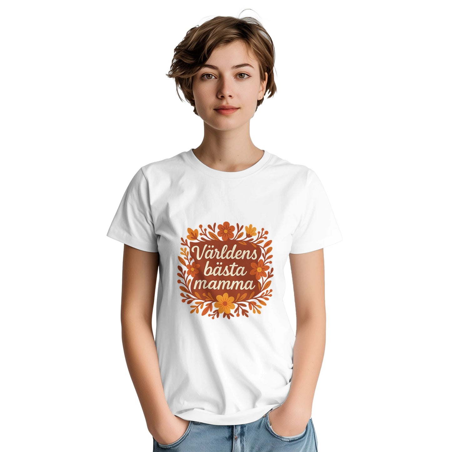 T-shirt med blommor och kärleksfull hälsning för mamma.