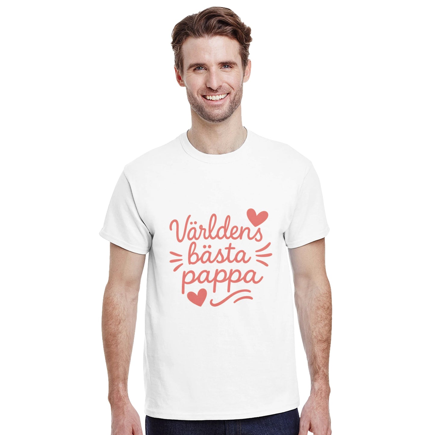 T-shirt med texten 'Världens bästa pappa' i romantisk stil, perfekt för att hylla pappa.