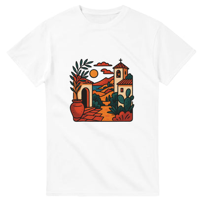 T-shirt med konstnärlig design som fångar Medelhavets charm och Spaniens varma kultur.