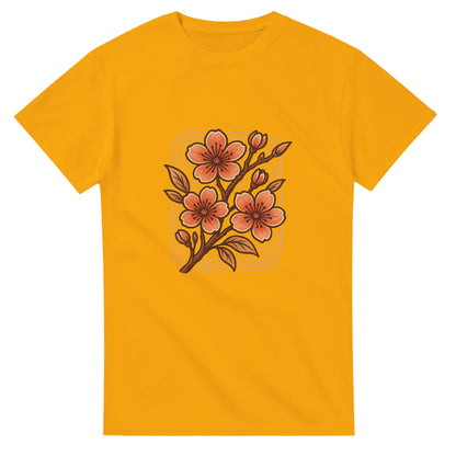 Klassisk T-shirt med körsbärsblommor och vintage-stil - perfekt för att bära historien.